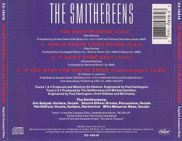 The Smithereens : Too Much Passion (CD, Maxi)