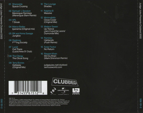 Judge Jules : Clubbed 2002 (CD, Comp, Mixed)