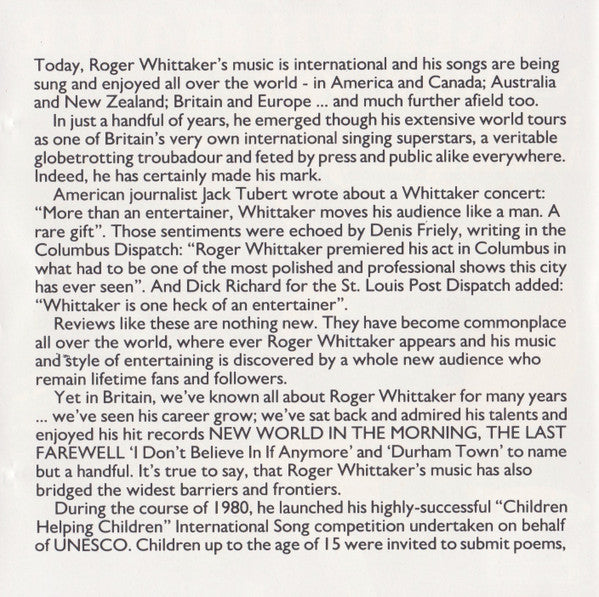 Roger Whittaker : New World In The Morning (CD, Comp)