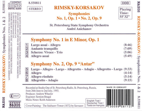 Nikolai Rimsky-Korsakov / André Anichanov, St. Petersburg State Orchestra : Symphonies Nos. 1 & 2 (CD, Album)