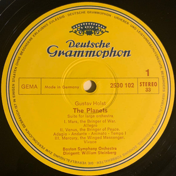 Gustav Holst - William Steinberg • Boston Symphony Orchestra : Die Planeten = The Planets (LP, Album)