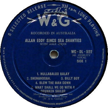 Allan Eddy With Male Section Of Mitcham Choral Society : Sings Sea Shanties (10", Album)