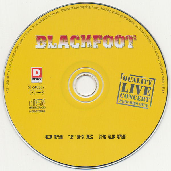 Blackfoot (3) : On The Run (Quality Live Concert Performance) (CD, Album, RE, RP)