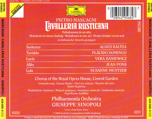 Pietro Mascagni / Giuseppe Sinopoli - Philharmonia Orchestra - Placido Domingo - Agnes Baltsa : Cavalleria Rusticana (CD)