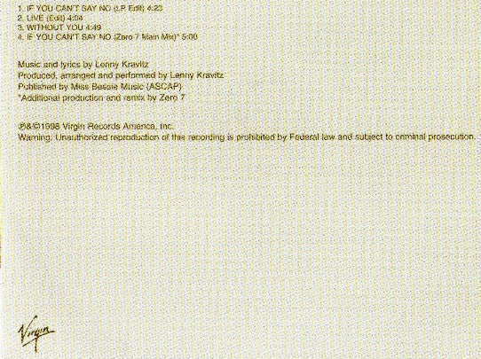 Lenny Kravitz : If You Can't Say No / Live (CD, Maxi)