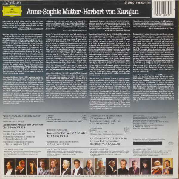 Wolfgang Amadeus Mozart - Berliner Philharmoniker, Herbert Von Karajan, Anne-Sophie Mutter : Violinkonzerte = Violin Concertos Nos. 3 & 5 (LP, Album)