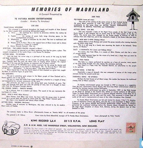 Te Pataka Maori Entertainers : Memories Of Maoriland (10")