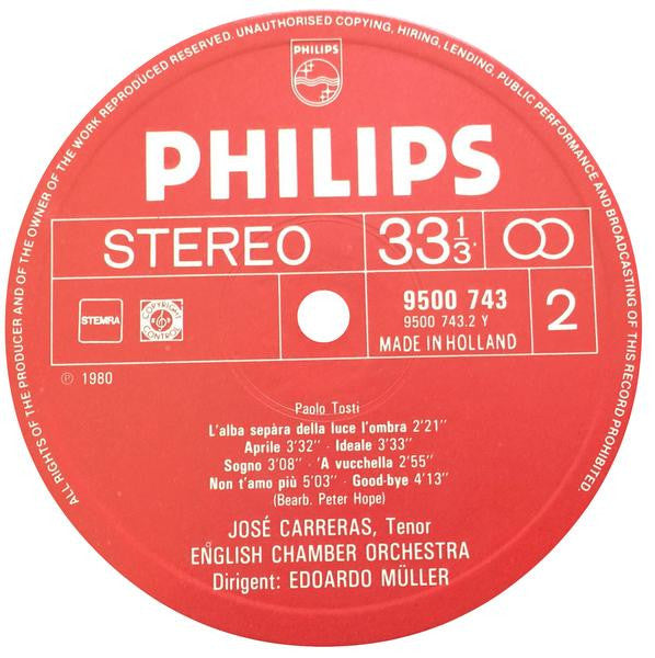 José Carreras : Sings Francesco Paolo Tosti (LP, Album)