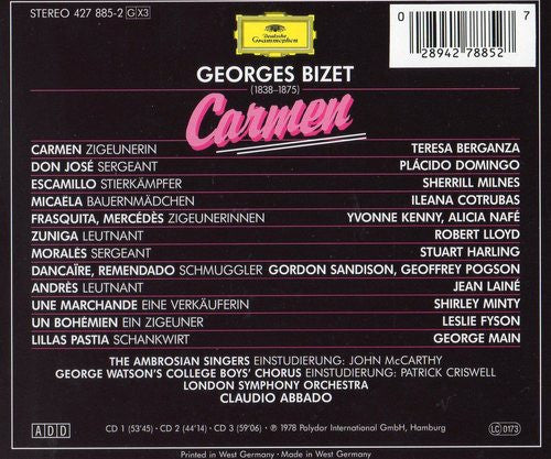 Georges Bizet - Teresa Berganza · Placido Domingo · Ileana Cotrubas · Sherrill Milnes · The Ambrosian Singers · London Symphony Orchestra · Claudio Abbado : Carmen (3xCD, Album, RE, RM)