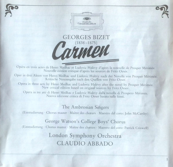 Georges Bizet - Teresa Berganza · Placido Domingo · Ileana Cotrubas · Sherrill Milnes · The Ambrosian Singers · London Symphony Orchestra · Claudio Abbado : Carmen (3xCD, Album, RE, RM)