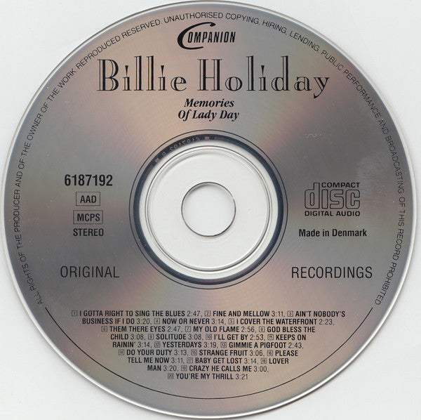 Billie Holiday : Memories Of Lady Day (CD, Comp)