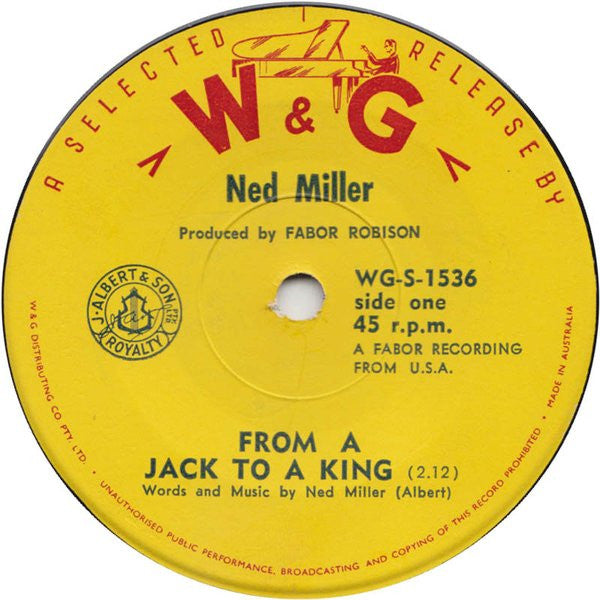 Ned Miller : From A Jack To A King (7", Single, Log)