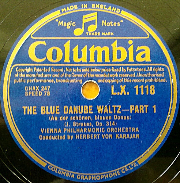 Vienna Philharmonic Orchestra* Conducted By Herbert von Karajan : The Blue Danube Waltz (Shellac, 12")