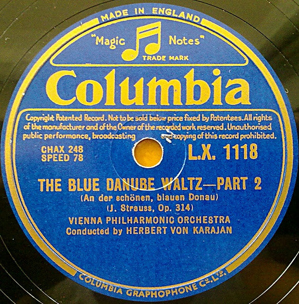 Vienna Philharmonic Orchestra* Conducted By Herbert von Karajan : The Blue Danube Waltz (Shellac, 12")