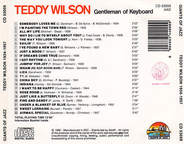 Teddy Wilson : Gentleman Of Keyboard 1934-1957 (CD, Comp)