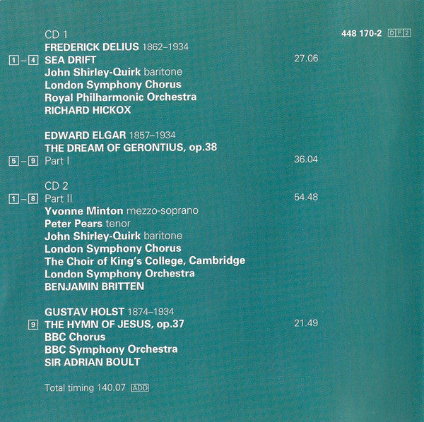 Elgar*, Holst*, Delius* - Yvonne Minton · Peter Pears · John Shirley-Quirk / London Symphony Chorus, King's College Choir, Cambridge*, London Symphony Orchestra - Benjamin Britten : The Dream Of Gerontius (2xCD, Comp, RM)
