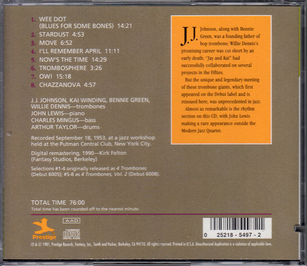 J. J. Johnson*, Kai Winding, Bennie Green, Willie Dennis : Four Trombones...The Debut Recordings (CD, Comp, RE, RM)