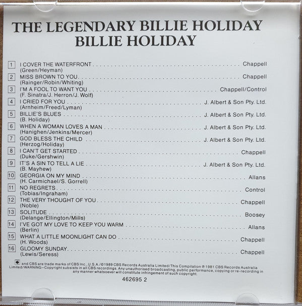 Billie Holiday : The Legendary Billie Holiday (CD, Comp, RE)