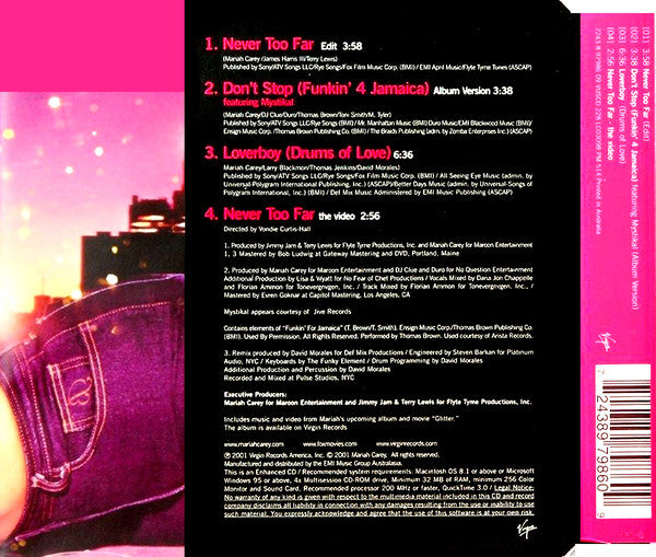 Mariah Carey Featuring Mystikal : Never Too Far / Don't Stop (Funkin' 4 Jamaica) (CD, Single, Enh)