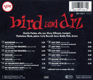 Charlie Parker / Dizzy Gillespie : Bird And Diz (CD, Album, RE, RM, PMD)