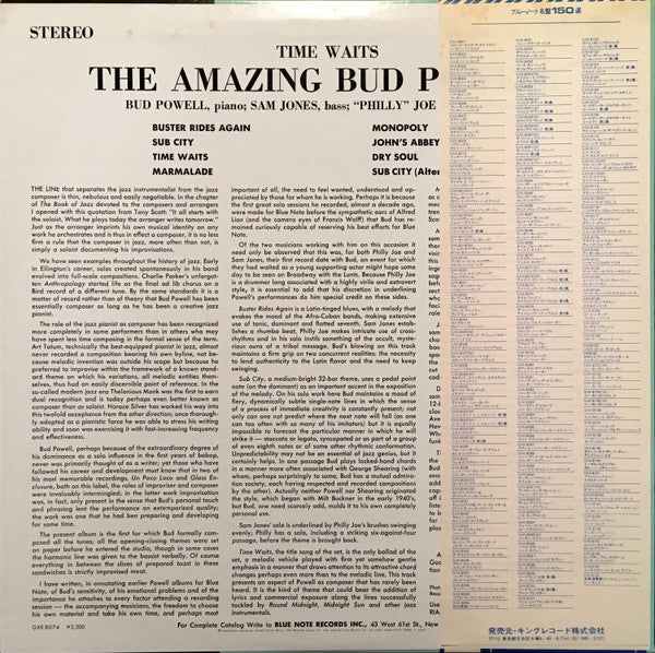 Bud Powell : The Amazing Bud Powell, Vol. 4 - Time Waits (LP, Album, RE)
