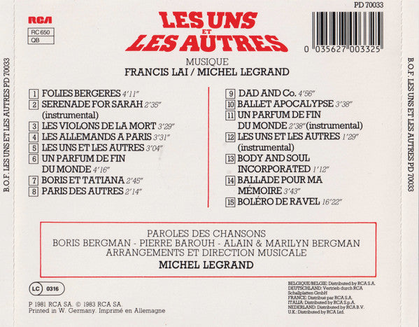 Francis Lai & Michel Legrand : Les Uns Et Les Autres (CD, Album)