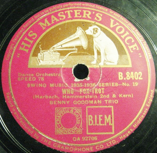 Benny Goodman Trio : Who / Someday Sweetheart (Shellac, 10", RP, TT)