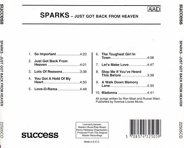 Sparks : Just Got Back From Heaven (CD, Album, RE)