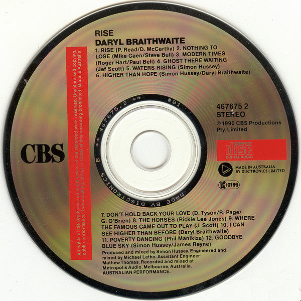 Daryl Braithwaite : Rise (2xCD, Album, Ltd, RE)