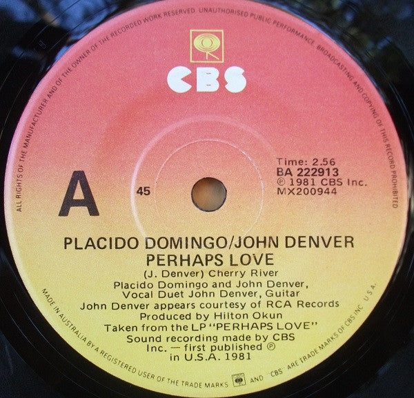 Placido Domingo And John Denver : Perhaps Love (7", Single)