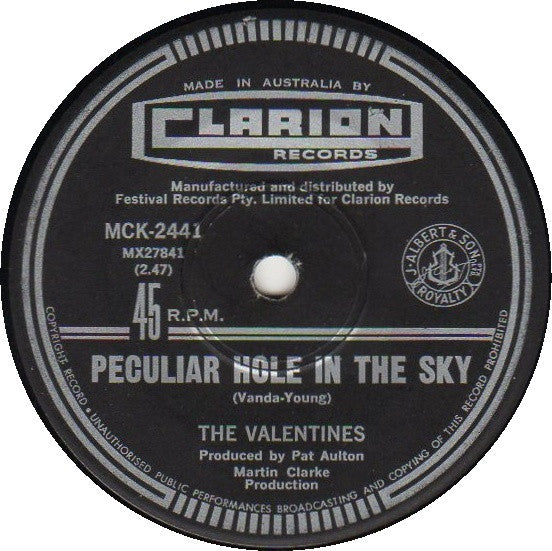 The Valentines (4) : Peculiar Hole In The Sky (7", Single, Mono)