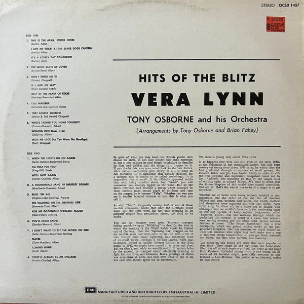 Vera Lynn With Tony Osborne And His Orchestra : Hits Of The Blitz (LP)