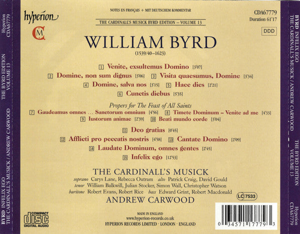 William Byrd - The Cardinall's Musick, Andrew Carwood : Infelix Ego (CD, Album)