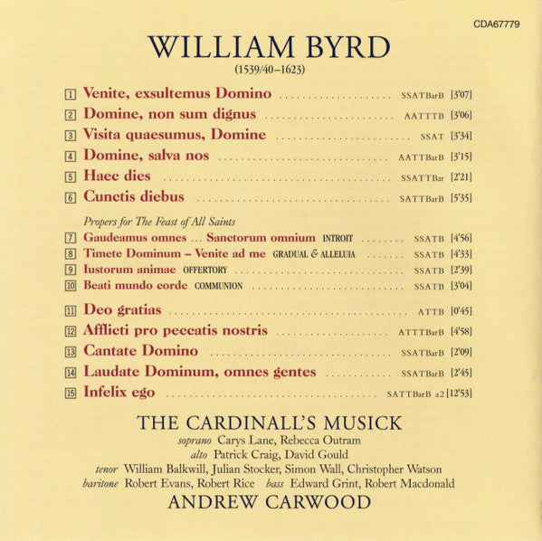William Byrd - The Cardinall's Musick, Andrew Carwood : Infelix Ego (CD, Album)