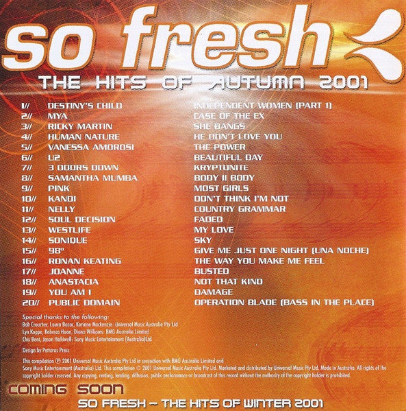 Various : So Fresh: The Hits Of Autumn 2001 (CD, Comp)