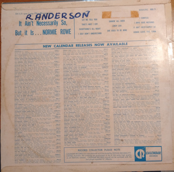 Normie Rowe And The Playboys* : It Ain't Necessarily So, But It Is...Normie Rowe (LP, Mono, RE)