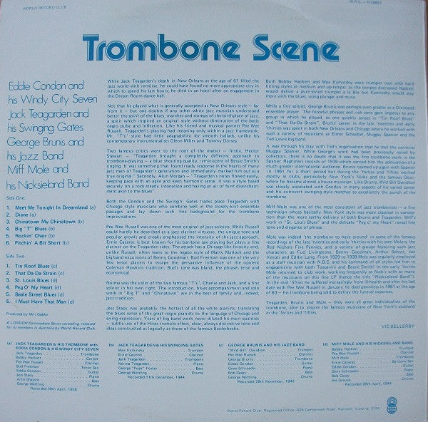 Eddie Condon And His Windy City Seven  /  Jack Teagarden And His Swinging Gates*  /  George Brunis And His Jazz Band*  /  Miff Mole And His Nicksieland Band : Trombone Scene (LP, Comp, Mono, Club)