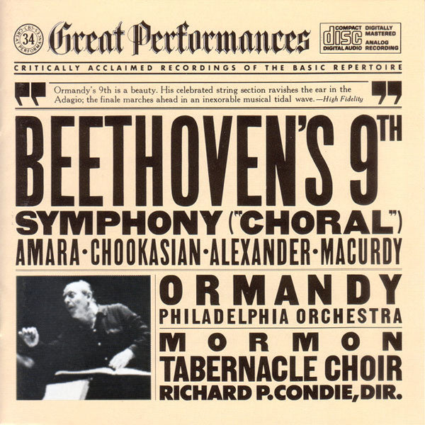 Beethoven*, Amara*, Chookasian*, Alexander*, Macurdy*, Ormandy*, Philadelphia Orchestra*, Mormon Tabernacle Choir, Richard P.Condie* : Beethoven's 9th Symphony ("Choral") (CD, Album, RE, RP)