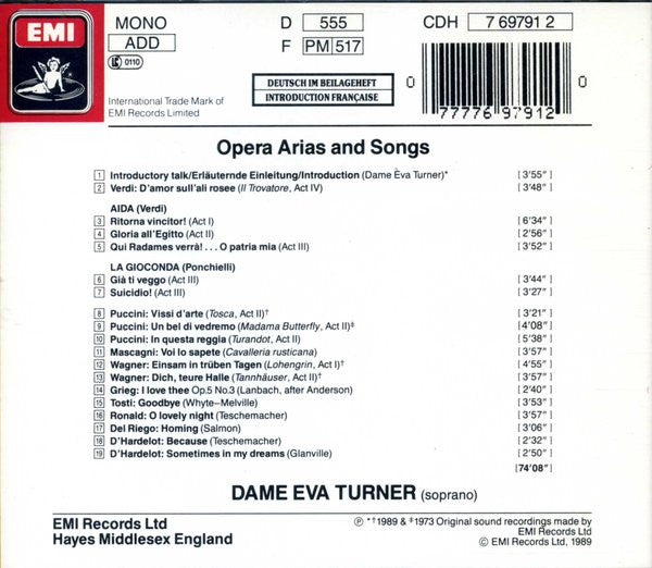Eva Turner : Opera Arias And Songs (CD, Comp)