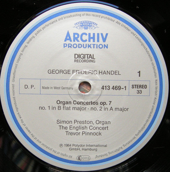 Georg Friedrich Händel, Simon Preston, The English Concert, Trevor Pinnock : Organ Concertos Op.7 (2xLP, Album, Gat)