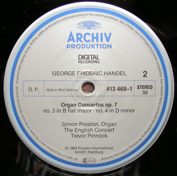 Georg Friedrich Händel, Simon Preston, The English Concert, Trevor Pinnock : Organ Concertos Op.7 (2xLP, Album, Gat)