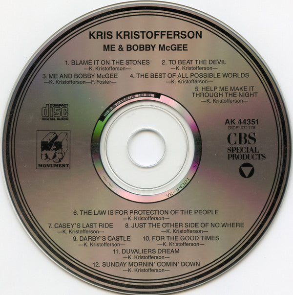 Kris Kristofferson : Me And Bobby McGee (CD, Album, RE)
