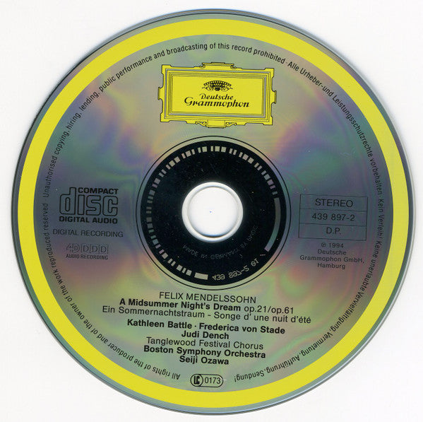 Mendelssohn* - Kathleen Battle • Frederica von Stade • Judi Dench • Tanglewood Festival Chorus • Boston Symphony Orchestra • Seiji Ozawa : A Midsummer Night's Dream (CD, Album)