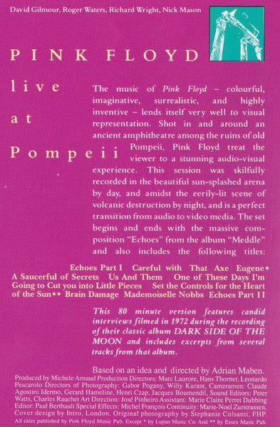 Pink Floyd : Live At Pompeii (Full Length Version Contains Extra Footage)  (VHS, RE, PAL)