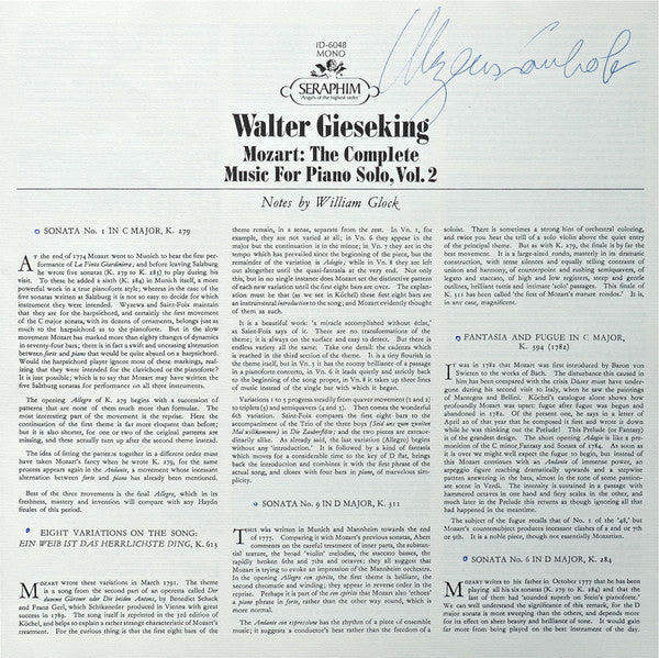 Walter Gieseking / Mozart* : The Complete Music For Piano Solo, Vol.2 (4xLP, Mono + Box, Album)
