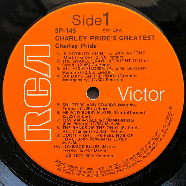 Charley Pride : Charley Pride's Greatest  (LP, Comp)