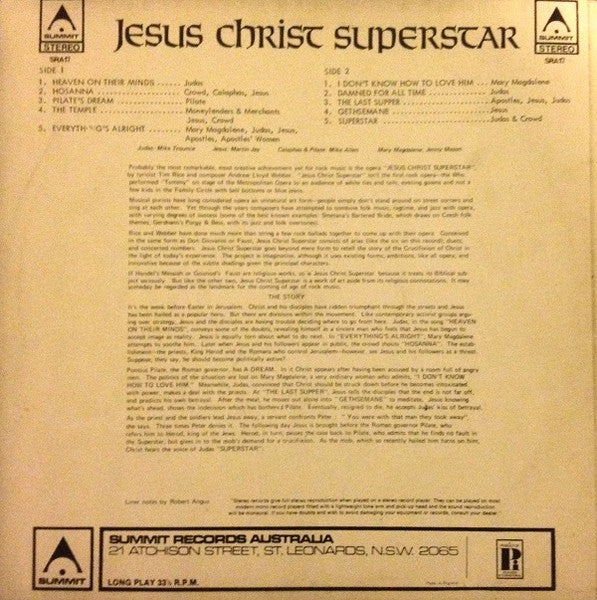 Andrew Lloyd Webber And Tim Rice : Jesus Christ Superstar - Excerpts From The Rock Opera (LP, Album)