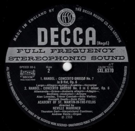 Handel* – Academy of Saint Martin-in-the-Fields*, Neville Marriner* : Twelve Grand Concertos Opus Six · Volume II Nos. 5-8 (LP, Ed.)