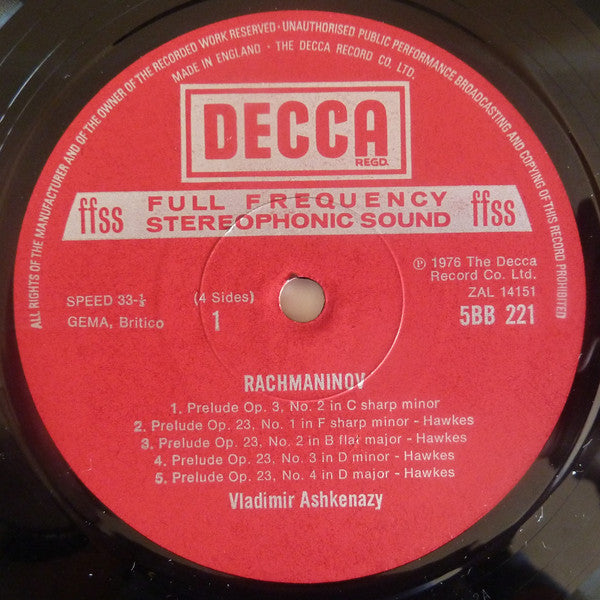 Sergei Rachmaninov*, Vladimir Ashkenazy : 24 Preludes (2xLP, Gat)