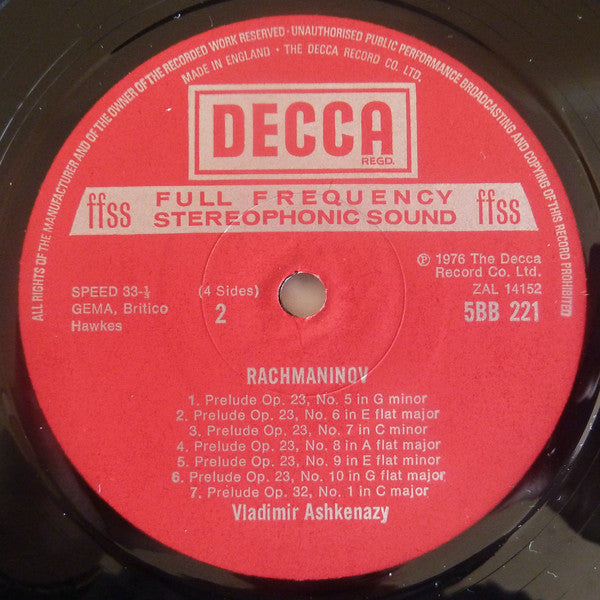 Sergei Rachmaninov*, Vladimir Ashkenazy : 24 Preludes (2xLP, Gat)